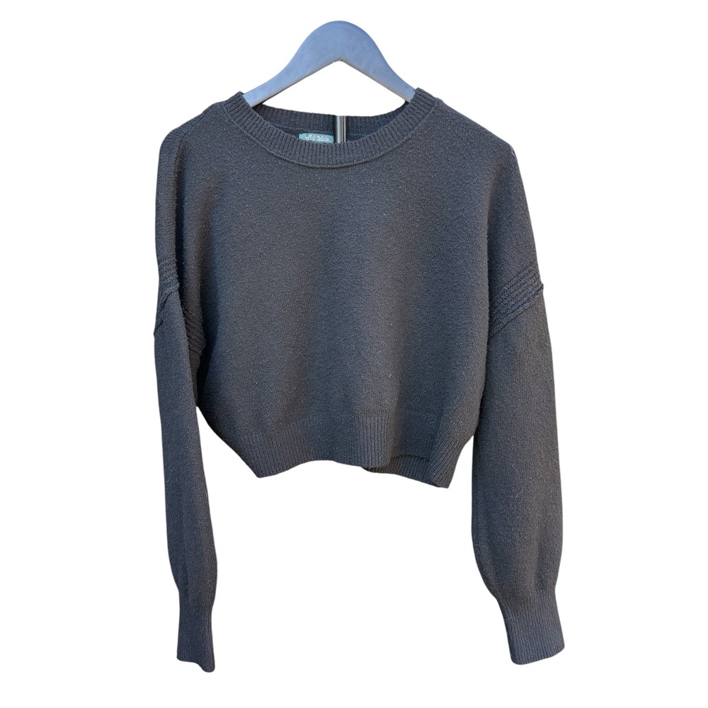 Wild Fable Sweater Women Small Black GUC Cropped Ribbed Knit Pullover Top